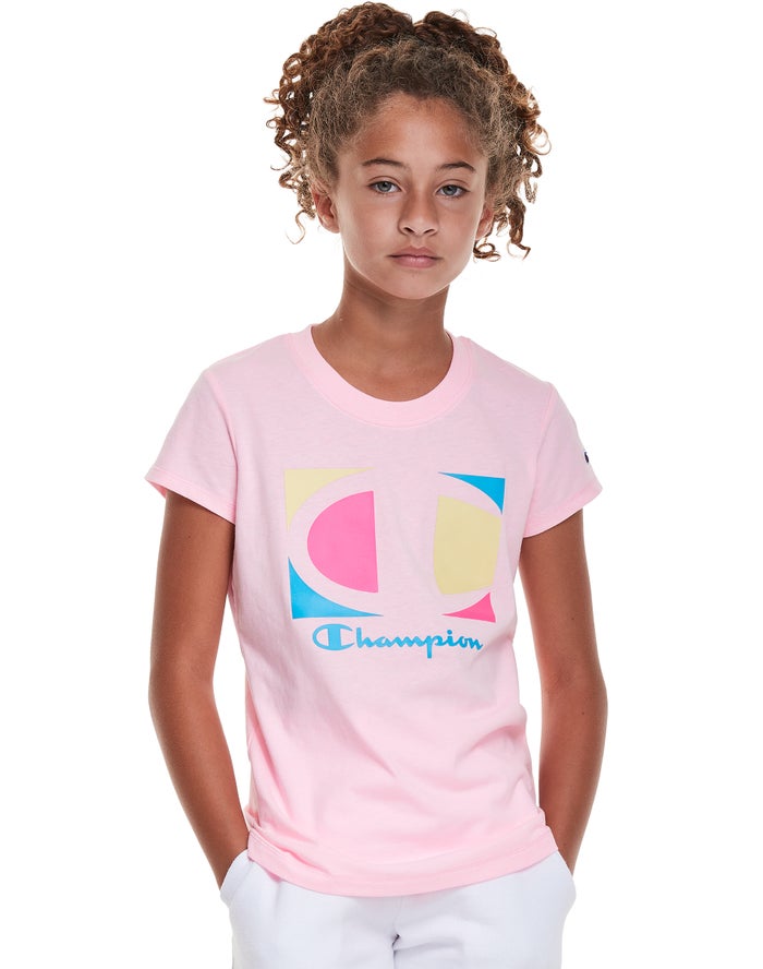 Champion Classic Graphic Colorblock Logo T-Shirt Meisjes - Roze - Belgie 9725ODGUJ